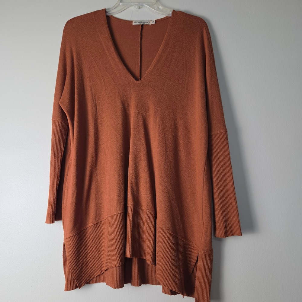 Chance or Fate Womens Burnt Orange Rust V-Neck Oversized Tunic Sweater Small